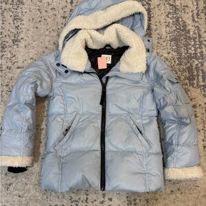 S13 Cozy Light Blue Kids Puffer Jacket with Faux Fur